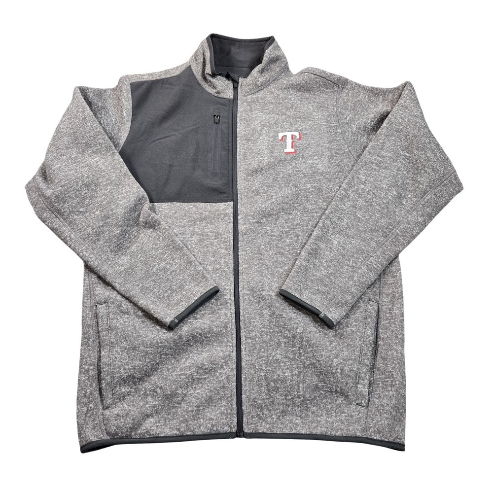 Texas Rangers Jacket Mens Large Gray MLB Baseball Antigua Zip Fleece Heather